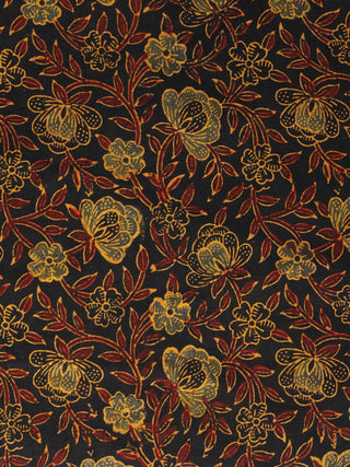 Black Maroon Yellow Ajrakh Hand Block Printed Cotton Blouse Fabric - BPA085