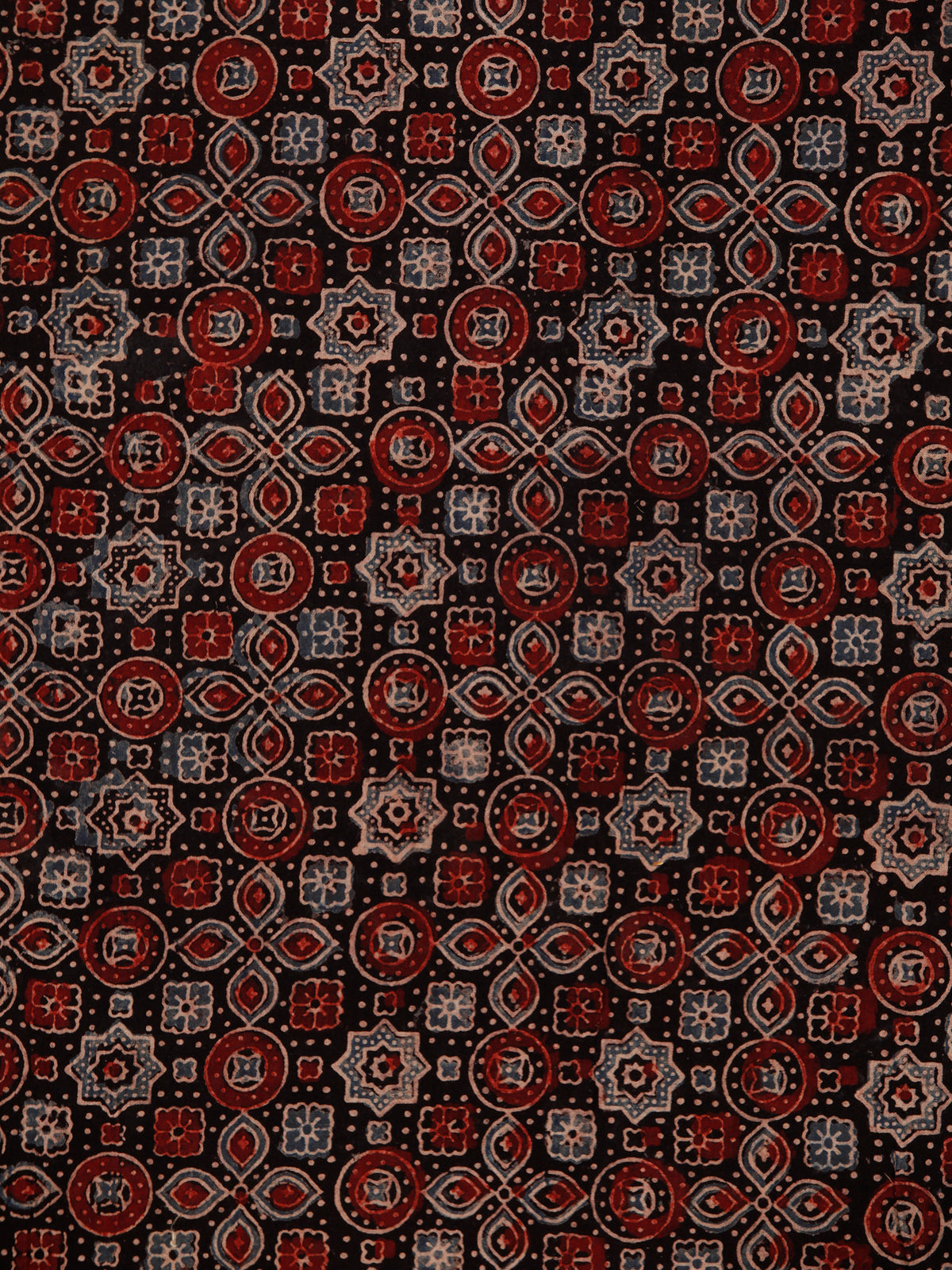 Black Maroon Beige Blue Ajrakh Hand Block Printed Cotton Fabric Per Meter - F003F1795