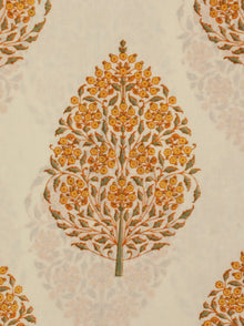 Ivory Yellow Green Hand Block Printed Cotton Fabric Per Meter - F001F2052