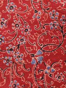Red Black Blue Ajrakh Hand Block Printed Cotton Fabric Per Meter - F003F1636