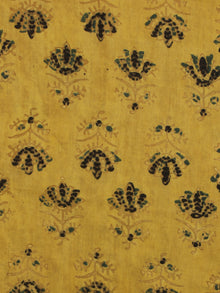 Mustard Black Ajrakh Hand Block Printed Cotton Fabric Per Meter - F003F2112