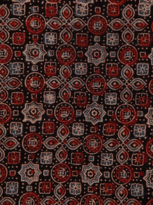 Black Maroon Beige Blue Ajrakh Hand Block Printed Cotton Fabric Per Meter - F003F1795