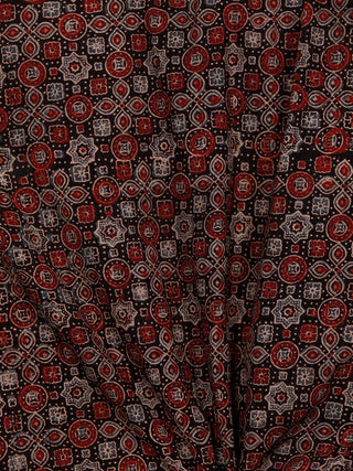 Black Maroon Beige Blue Ajrakh Hand Block Printed Cotton Fabric Per Meter - F003F1795