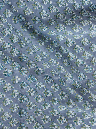 Dark Grey Green Hand Block Printed Cotton Fabric Per Meter - F001F1908