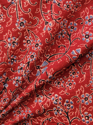 Red Black Blue Ajrakh Hand Block Printed Cotton Fabric Per Meter - F003F1636