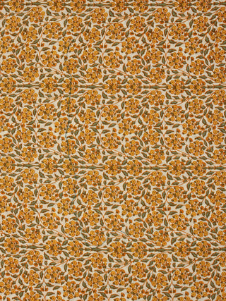 Ivory Yellow Green Hand Block Printed Cotton Fabric Per Meter - F001F2051