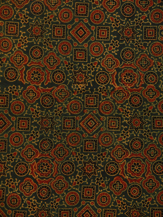 Green Maroon Black Ajrakh Hand Block Printed Cotton Fabric Per Meter - F003F1796