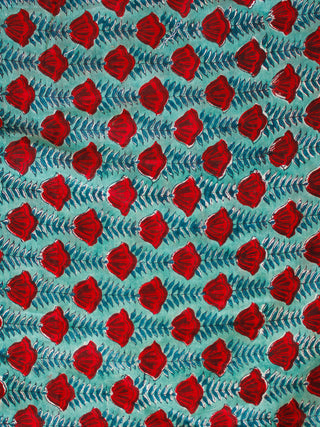 Green Red Hand Block Printed Chanderi Fabric Per Meter - F001F1925