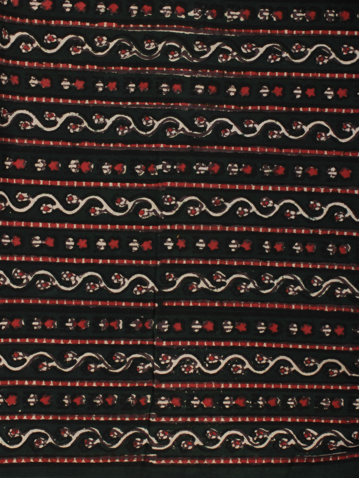 Bottle Green Ivory Red Ajrakh Hand Block Printed Cotton Fabric Per Meter - F003F2114