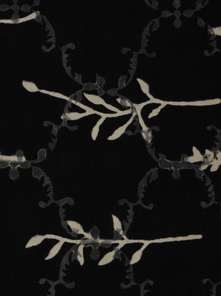 Black White Hand Block Printed Cotton  Cambric Fabric Per Meter - F0916056