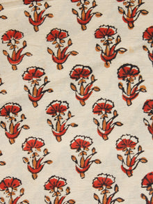 Beige Mustard Red Hand Block Printed Cotton Fabric Per Meter - F001F1393