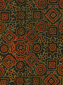 Green Maroon Black Ajrakh Hand Block Printed Cotton Fabric Per Meter - F003F1796