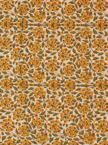 Ivory Yellow Green Hand Block Printed Cotton Fabric Per Meter - F001F2051