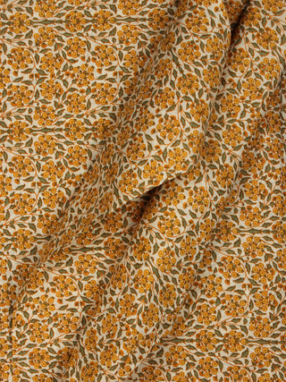 Ivory Yellow Green Hand Block Printed Cotton Fabric Per Meter - F001F2051