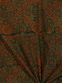 Green Maroon Black Ajrakh Hand Block Printed Cotton Fabric Per Meter - F003F1796