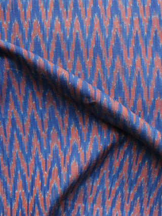 Blue Peach Pochampally Hand Weaved Ikat Mercerised Fabric Per Meter - F003F1274