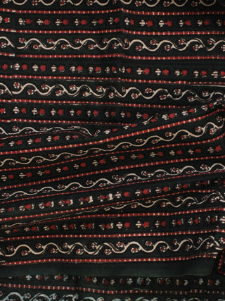 Bottle Green Ivory Red Ajrakh Hand Block Printed Cotton Fabric Per Meter - F003F2114