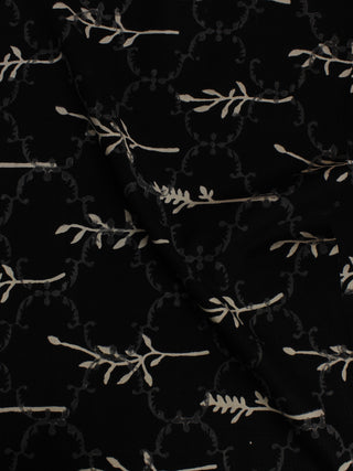 Black White Hand Block Printed Cotton  Cambric Fabric Per Meter - F0916056