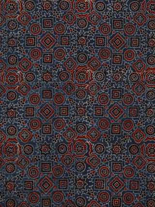 Indigo Maroon Beige Black Ajrakh Hand Block Printed Cotton Fabric Per Meter - F003F1797