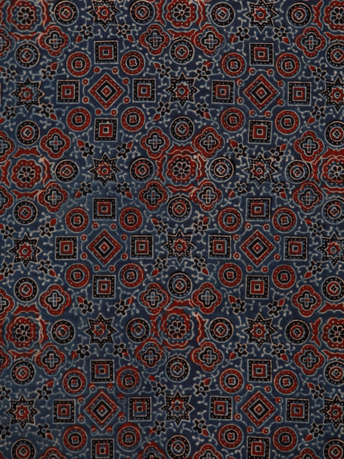 Indigo Maroon Beige Black Ajrakh Hand Block Printed Cotton Fabric Per Meter - F003F1797