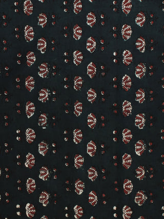 Bottle Green Ivory Red Ajrakh Hand Block Printed Cotton Fabric Per Meter - F003F2116