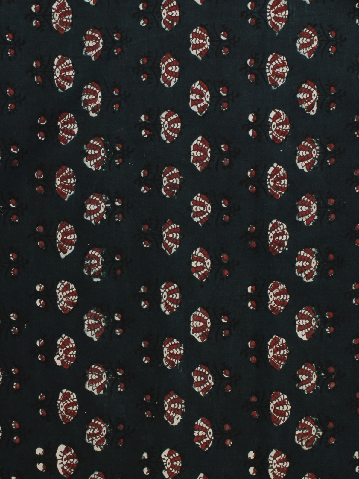 Bottle Green Ivory Red Ajrakh Hand Block Printed Cotton Fabric Per Meter - F003F2116