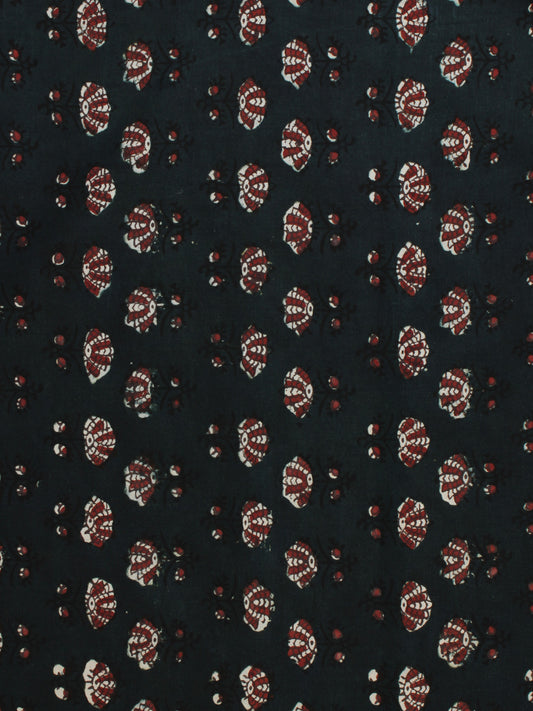 Bottle Green Ivory Red Ajrakh Hand Block Printed Cotton Fabric Per Meter - F003F2116