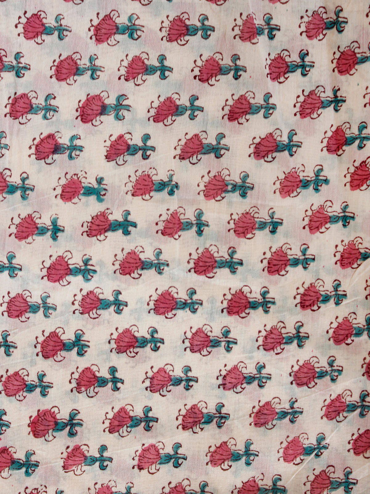 White green pink Hand Block Printed Chanderi Fabric Per Meter - F001F1921