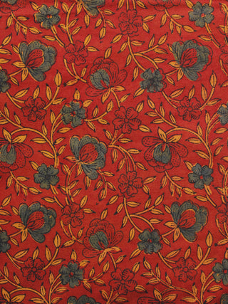 Red Maroon Green Orange Ajrakh Hand Block Printed Cotton Blouse Fabric - BPA086