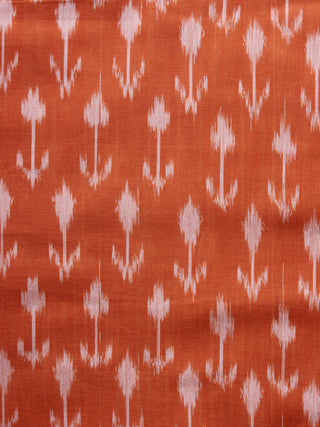 Orange White Pochampally Hand Weaved Ikat Mercerised Fabric Per Meter - F003F1273