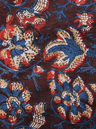 Brown Indigo Mustard Red Hand Block Printed Cotton Fabric Per Meter - F001F1394