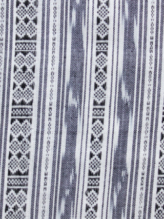 White Grey Black Pochampally Hand Woven Ikat Cotton Fabric Per Meter - F002F1465