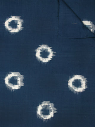 Teal Blue Ivory Pochampally Hand Weaved Double Ikat Circular Pattern Fabric Per Meter - F002F853