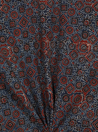 Indigo Maroon Beige Black Ajrakh Hand Block Printed Cotton Fabric Per Meter - F003F1797