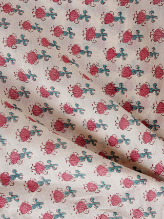 White green pink Hand Block Printed Chanderi Fabric Per Meter - F001F1921