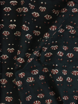 Bottle Green Ivory Red Ajrakh Hand Block Printed Cotton Fabric Per Meter - F003F2116