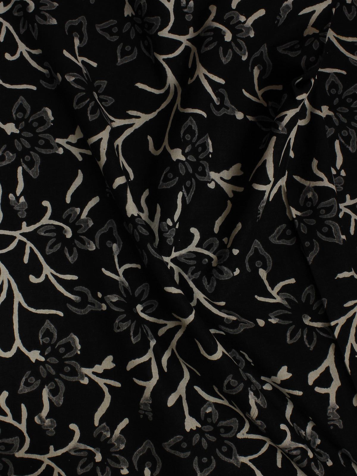 Black White Hand Block Printed Cotton  Cambric Fabric Per Meter - F0916059