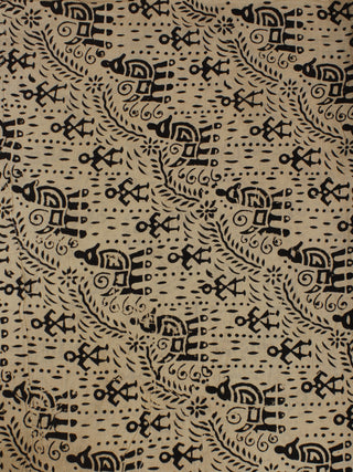 Beige Black Hand Block Printed Cotton  Cambric Fabric Per Meter - F0916060