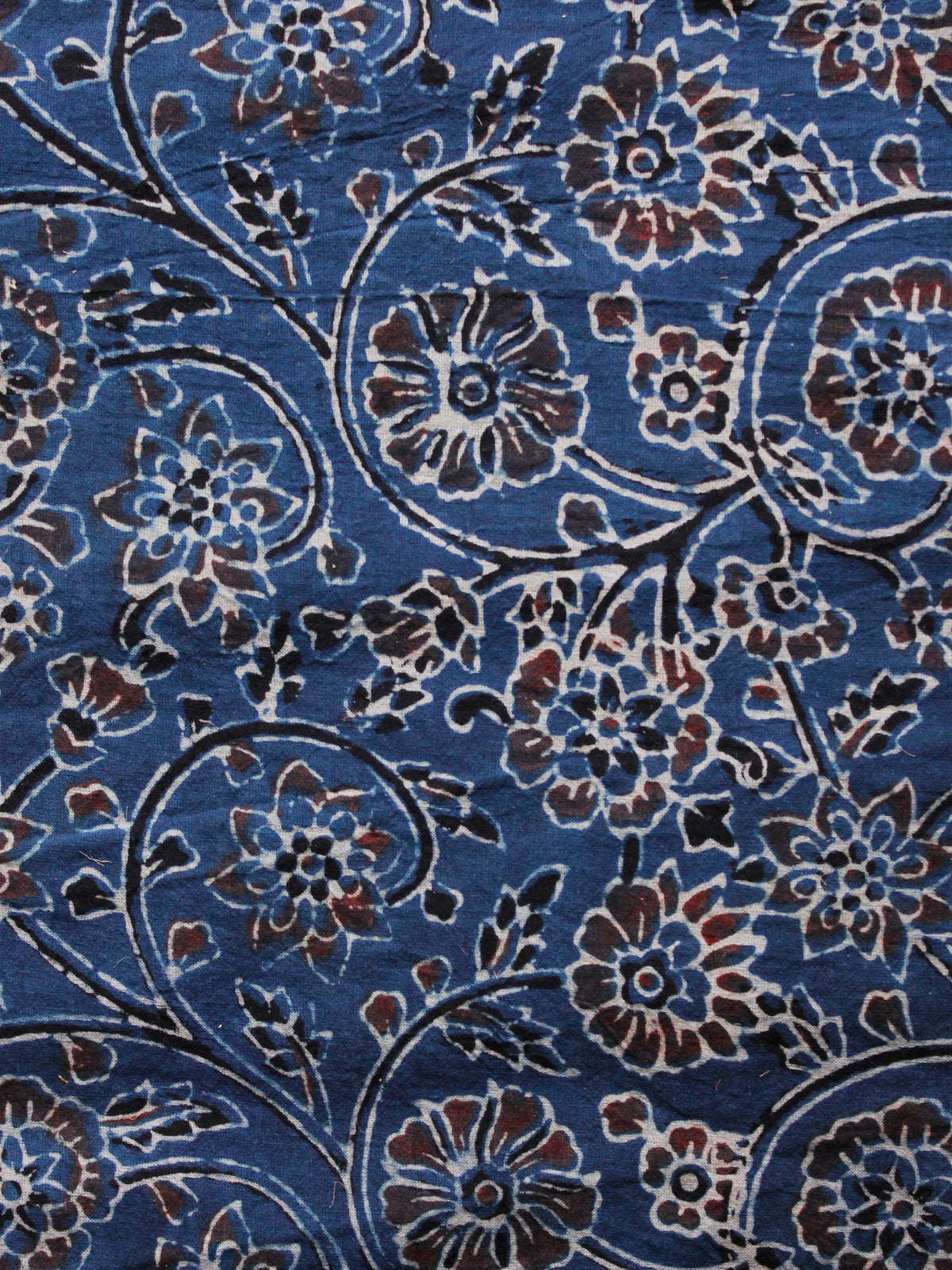Indigo Maroon Ivory Black Ajrakh Hand Block Printed Cotton Fabric Per Meter - F003F1639