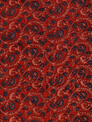 Red Indigo Beige Ajrakh Hand Block Printed Cotton Fabric Per Meter - F003F1798
