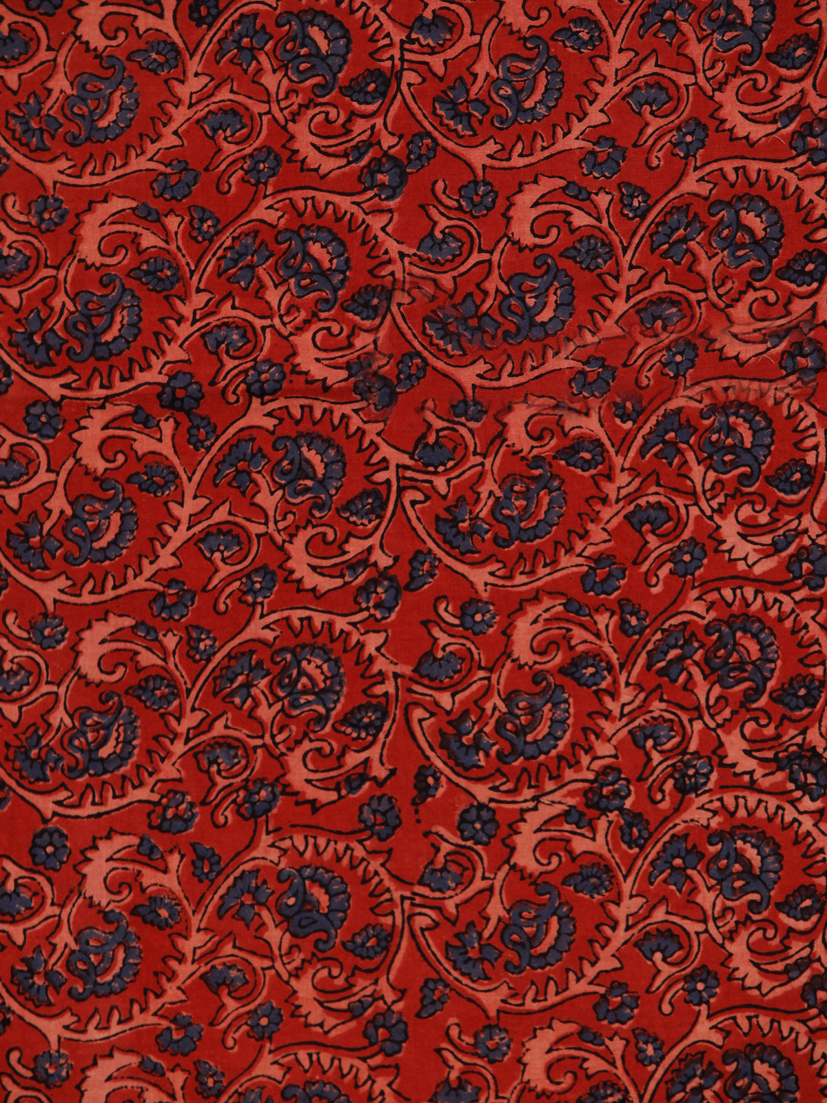 Red Indigo Beige Ajrakh Hand Block Printed Cotton Fabric Per Meter - F003F1798