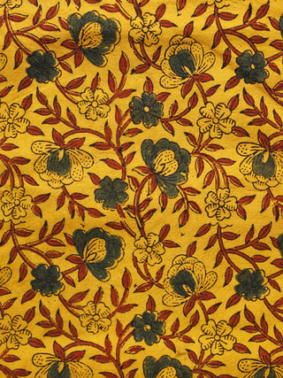 Yellow Maroon Green Black Ajrakh Hand Block Printed Cotton Blouse Fabric - BPA087