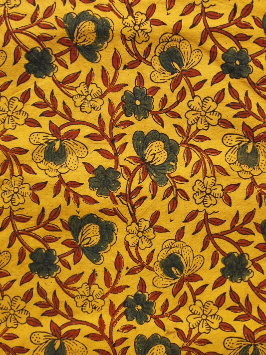 Yellow Maroon Green Black Ajrakh Hand Block Printed Cotton Blouse Fabric - BPA087