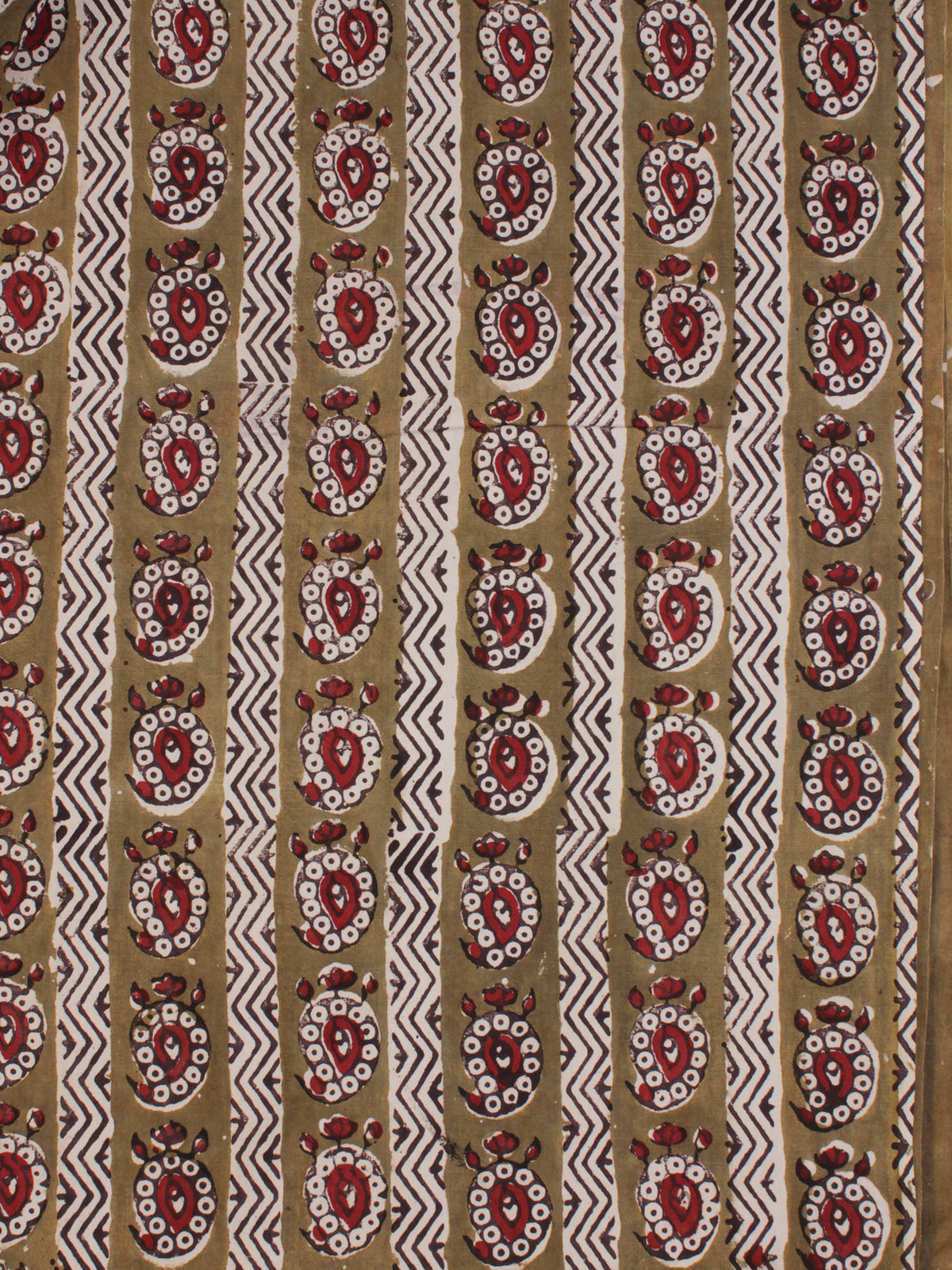 Light Brown Red Ivory Ajrakh Hand Block Printed Cotton Fabric Per Meter - F003F2115