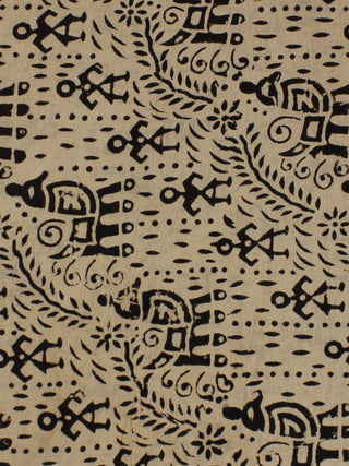 Beige Black Hand Block Printed Cotton  Cambric Fabric Per Meter - F0916060