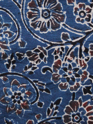 Indigo Maroon Ivory Black Ajrakh Hand Block Printed Cotton Fabric Per Meter - F003F1639
