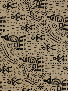 Beige Black Hand Block Printed Cotton  Cambric Fabric Per Meter - F0916060