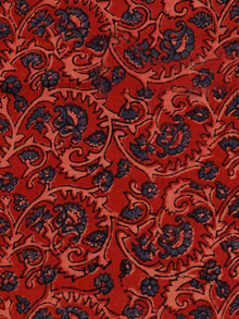 Red Indigo Beige Ajrakh Hand Block Printed Cotton Fabric Per Meter - F003F1798