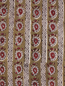 Light Brown Red Ivory Ajrakh Hand Block Printed Cotton Fabric Per Meter - F003F2115