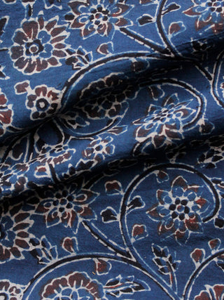 Indigo Maroon Ivory Black Ajrakh Hand Block Printed Cotton Fabric Per Meter - F003F1639